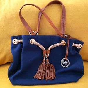 Michael Kors navy canvas tote